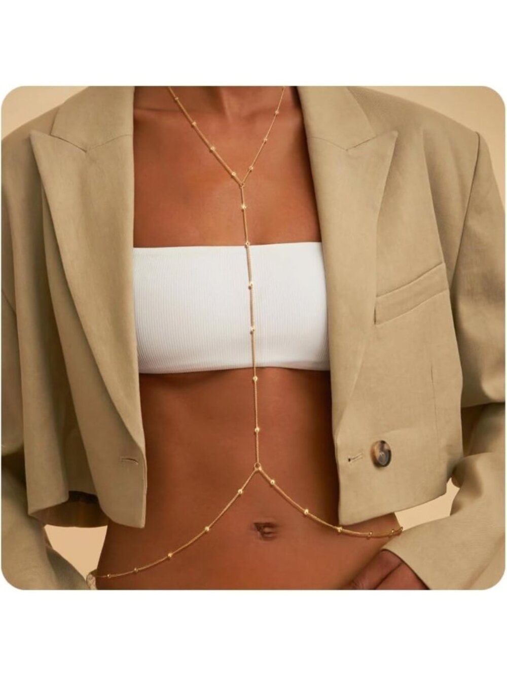 14K Gold Body Chain for Women - Adjustable Layered Bikini Bra & Belly Waist